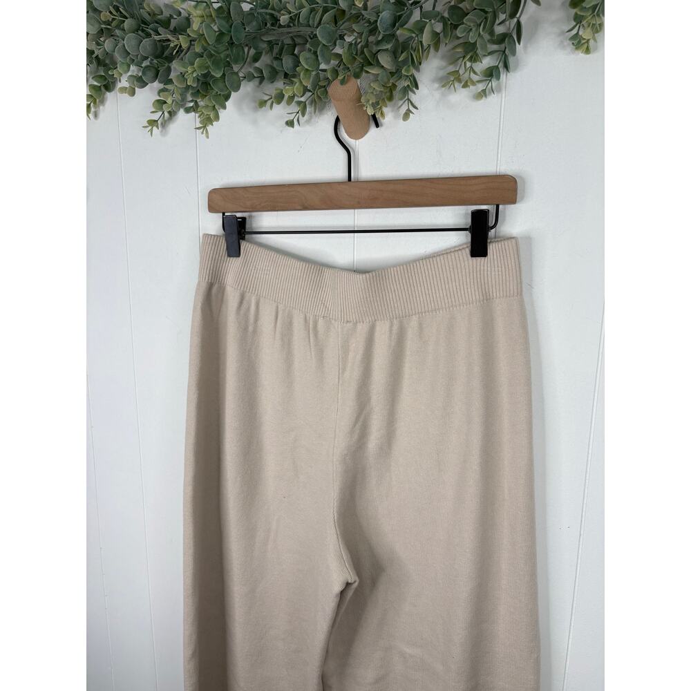 Sioni Cream Soft Knit Pull On Wide Leg Sweatpants Large Minimalist Loungewear - Picture 7 of 8